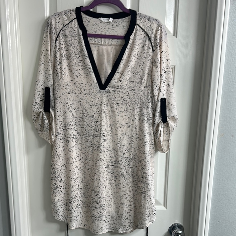 Women's Cream and Black V-Neck tie dress